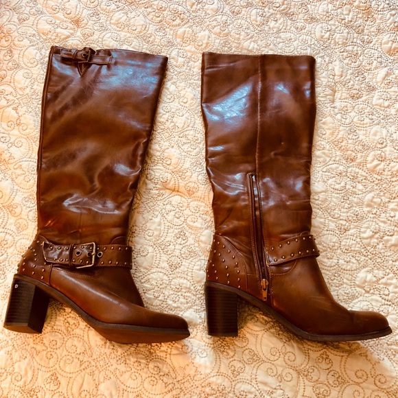 Tall Medium Brown Studded Boots - Picture 5 of 9